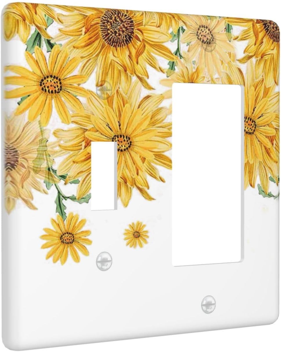 Sunflower Yellow Flowers Floral Outlet Covers 1 Toggle 1 Rocker Combination Decorative Wall Plate Electrical Switch Plates Light Switch Cover Plate for Bed Room Living Room Decor