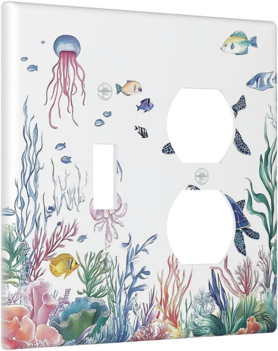 Blue Sea Turtle Ocean Fish Octopus Coral Wallplates 1 Toggle 1 Duplex Switch Plate Electrical Gfci Faceplate Decorative Light Switch Covers For Bathroom Kids Room Decor