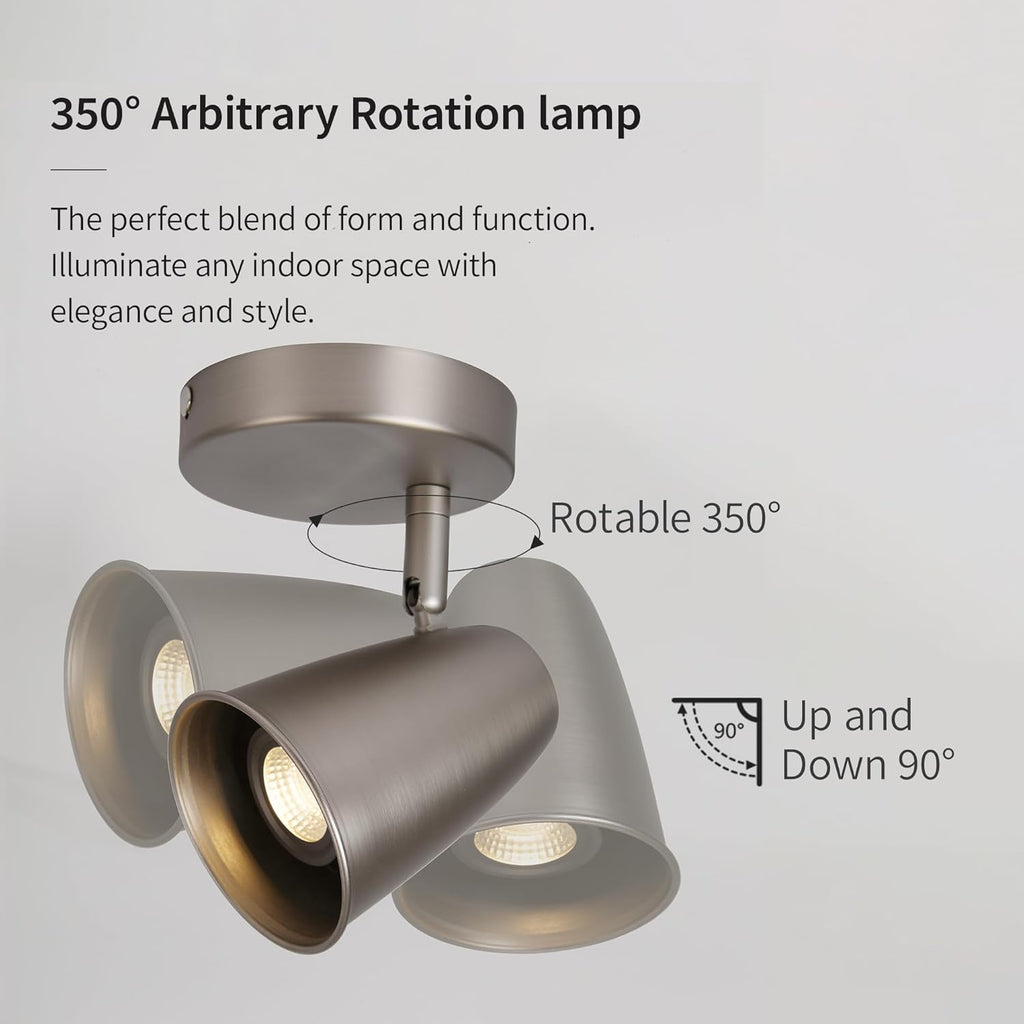 Ceiling Spotlight Indoor, Adjustable Angle 7W LED GU10 Replaceable, 3000K Warm White Flicker-Free,Accent Light for Living Room Bedroom Corridor Mural,Brushed Nickel