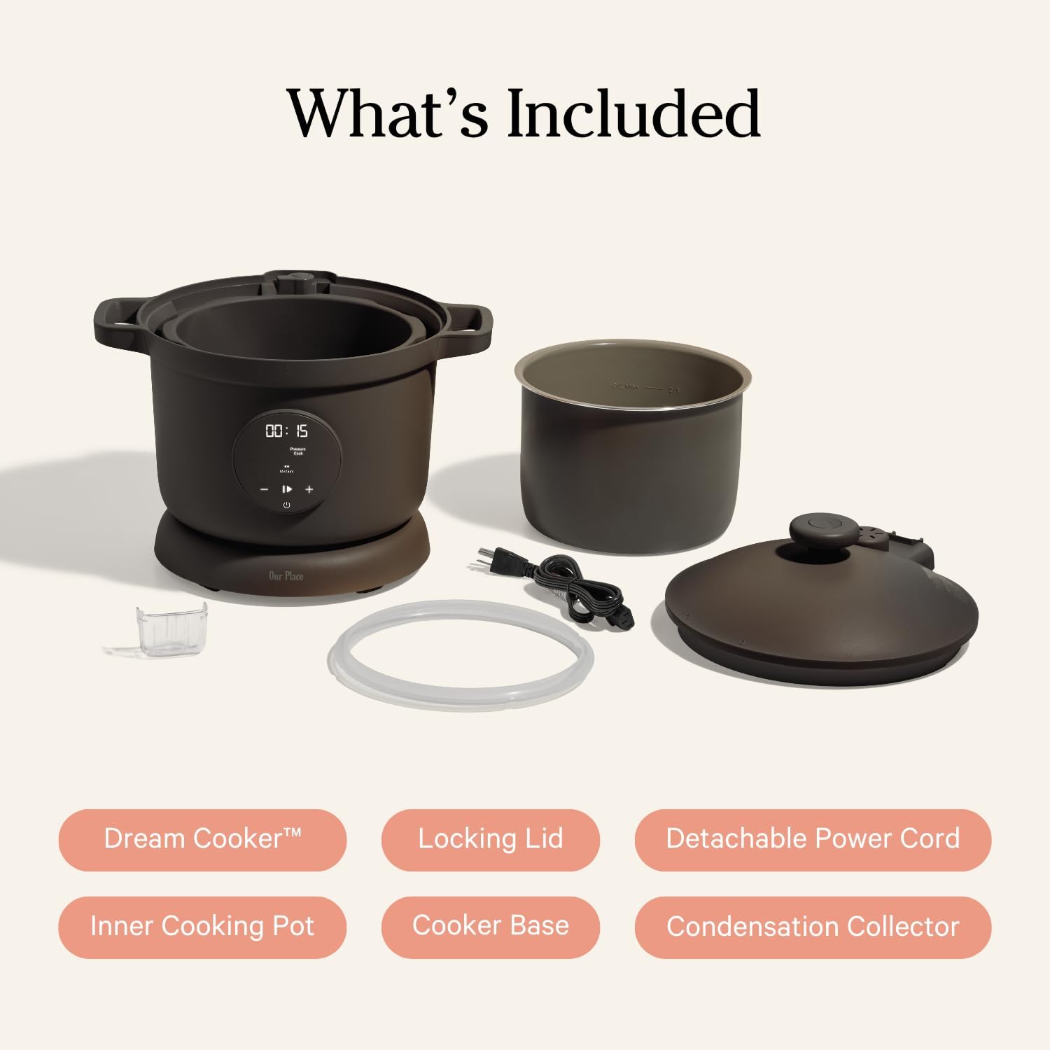 Our Place Dream Cooker | 6 Qt Ceramic Nonstick Multicooker & Pressure Cooker with Touchscreen Controls & Auto Steam Release | 4 Modes: Pressure Cook, Sauté/Sear, Slow Cook & Warm | Char
