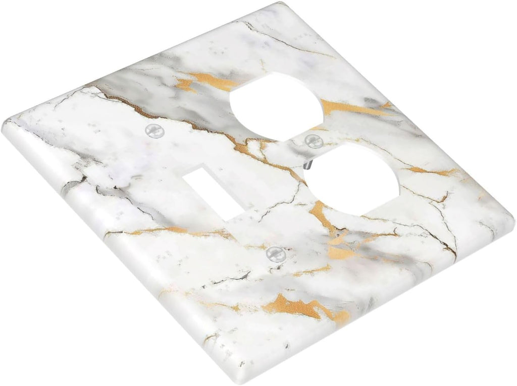 Wallplates Marbling Style White Background Gold Gray Stripes 1 Toggle 1 Duplex Switch Plate Electrical Gfci Faceplate Decorative Light Switch Covers For Bathroom Kitchen Decor