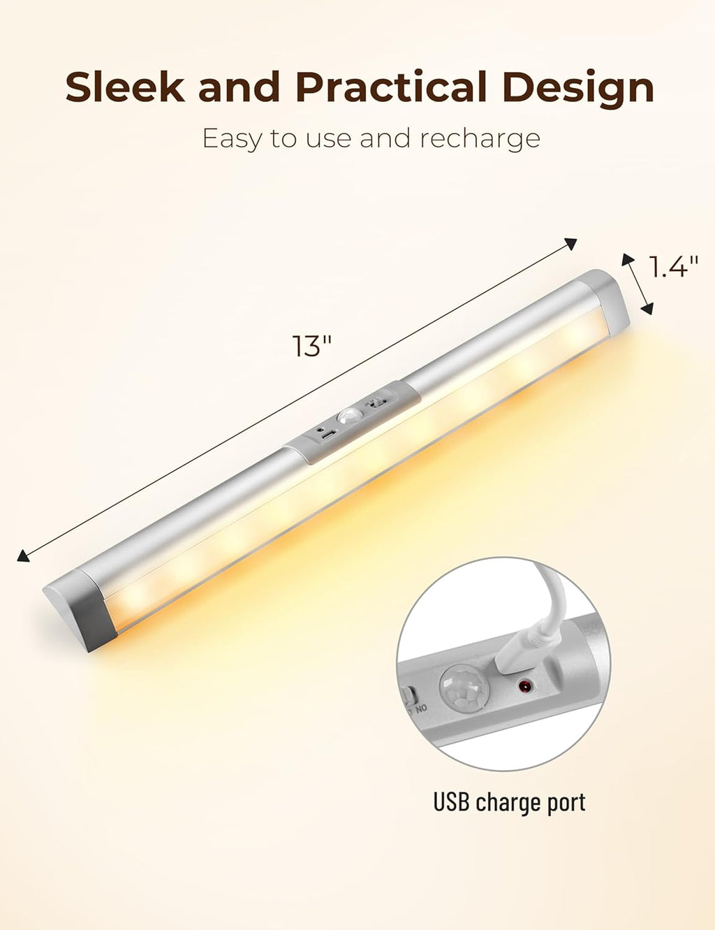 Joyzy Automatic Motion Sensor Closet Lighting with Eye-Protection Design, LED Closet Lights for Under Cabinet Wireless Light, Rechargeable Wardrobe Pantry Lights (2pack with Warm Lighting)
