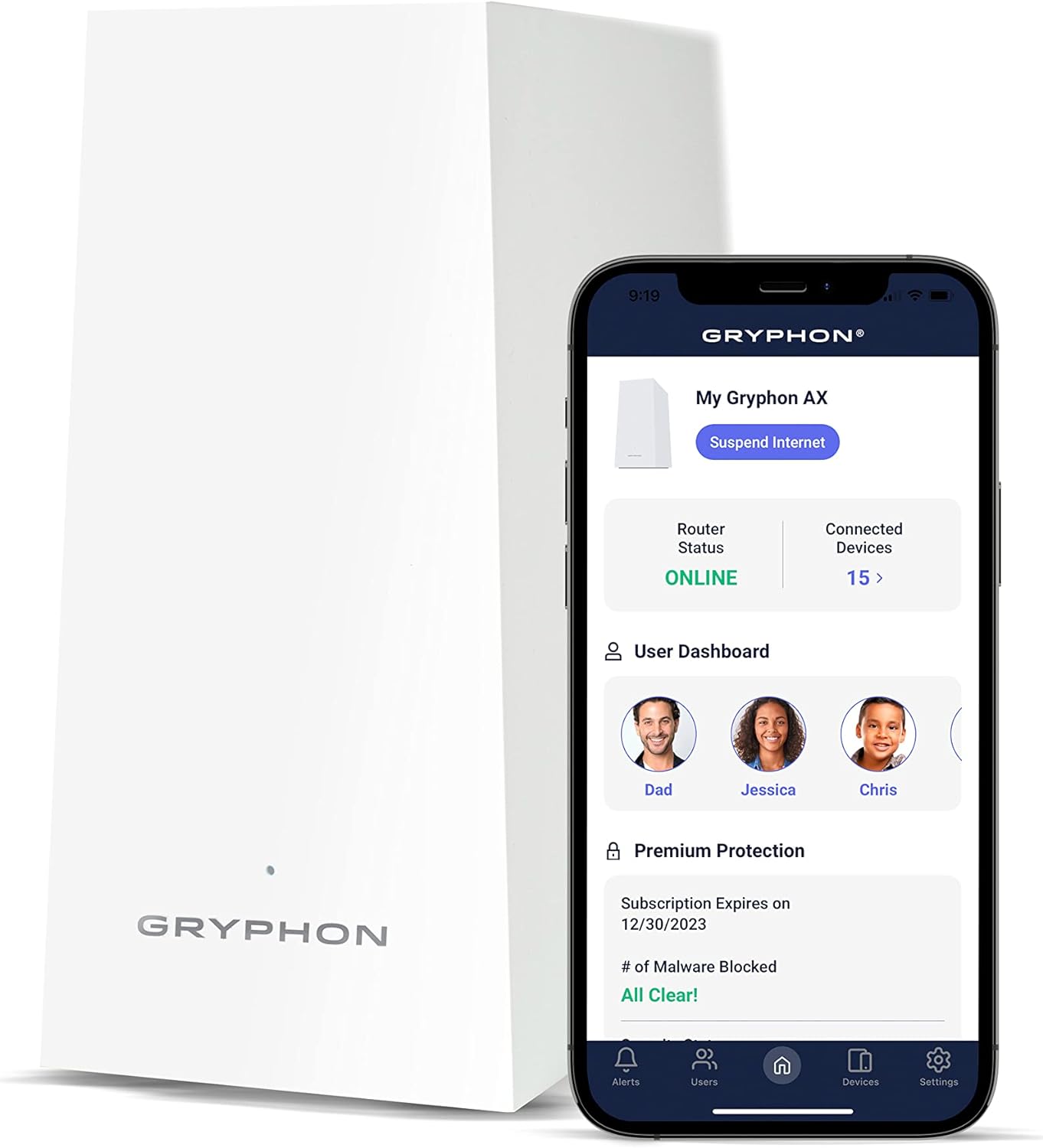 Gryphon AX – Ultra-Fast Mesh WiFi 6 Parental Control Router – Advanced Content Filters and Next-Gen Firewall - 4.3 Gbps Across 3,000 sq. ft. per Router for Multi-Device Households