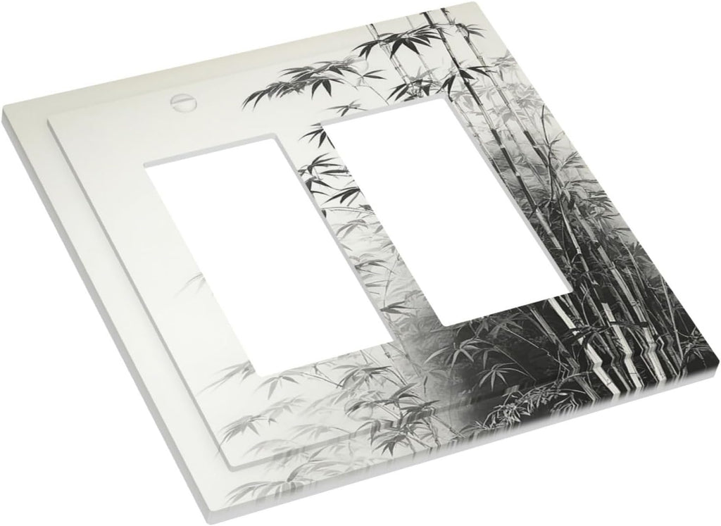 Watercolor Vintage Ink Bamboo Forest Outlet Covers Light Switch Cover Plate 2 Gang Double Rocker Wall Plates Decorative Switch Plates Plug Cover Electrical GFCI Receptacle Cover for Home 4.9 X 5 IN