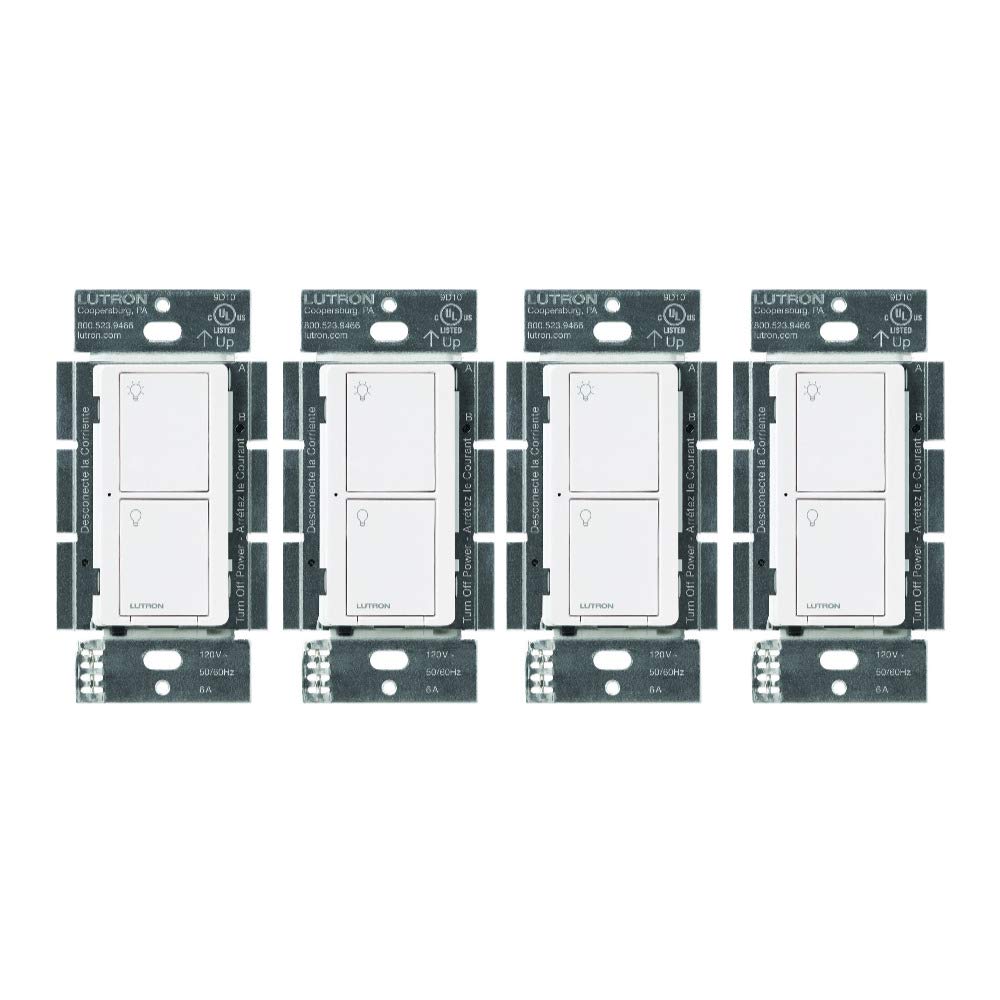 Lutron Caseta Original Smart Light Switch (Lutron Smart Hub Required), for Home, LED Lights, and Fans, 6 Amp, Single-Pole/3-Way, Neutral Required, PD-6ANS-WH, White, 4-Pack