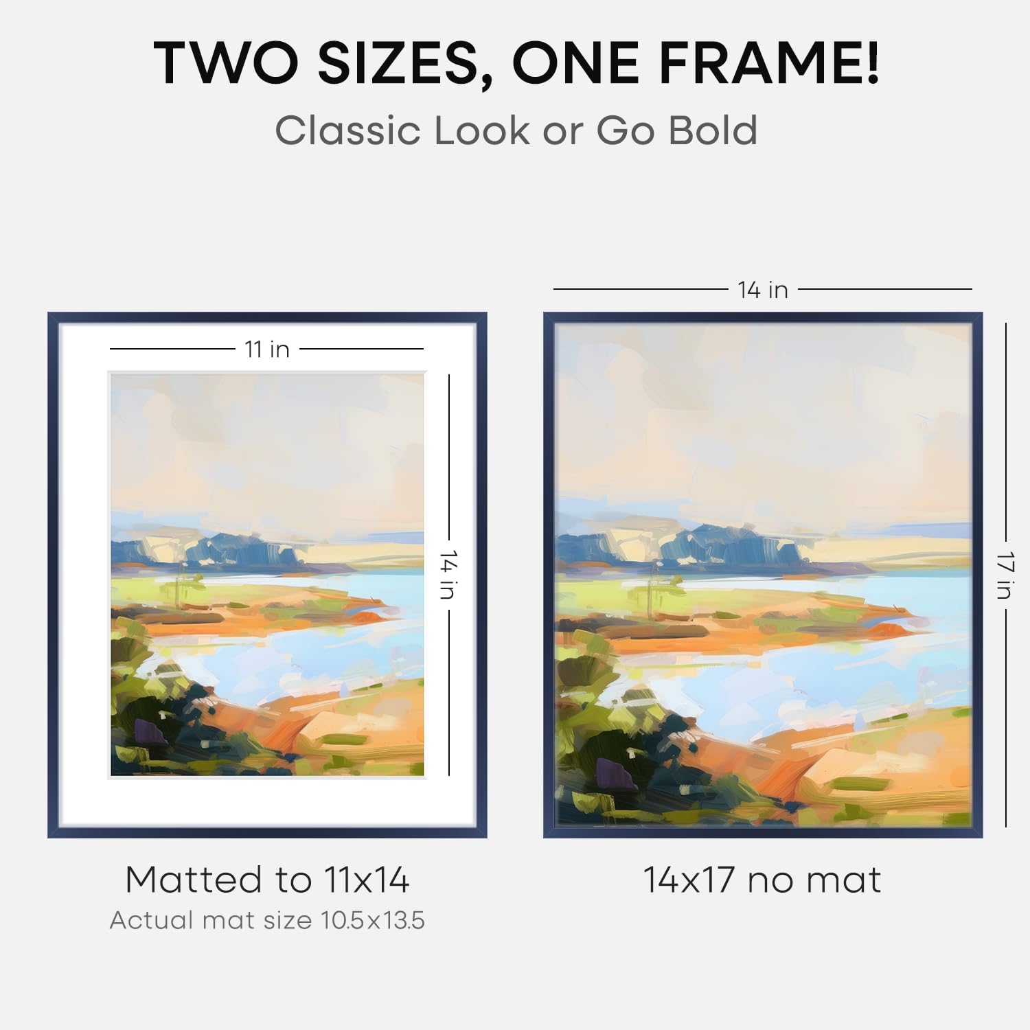 Homeforia 14x17 Picture Frame Navy Blue, High End Metal 14x17 Poster Frames with Mat 11x14 inch Photo, 14 x 17 Navy Blue Frame Matted to 11 by 14 Print, 17x14 Frame, Tempered Glass, Wall Kit, Set of 1