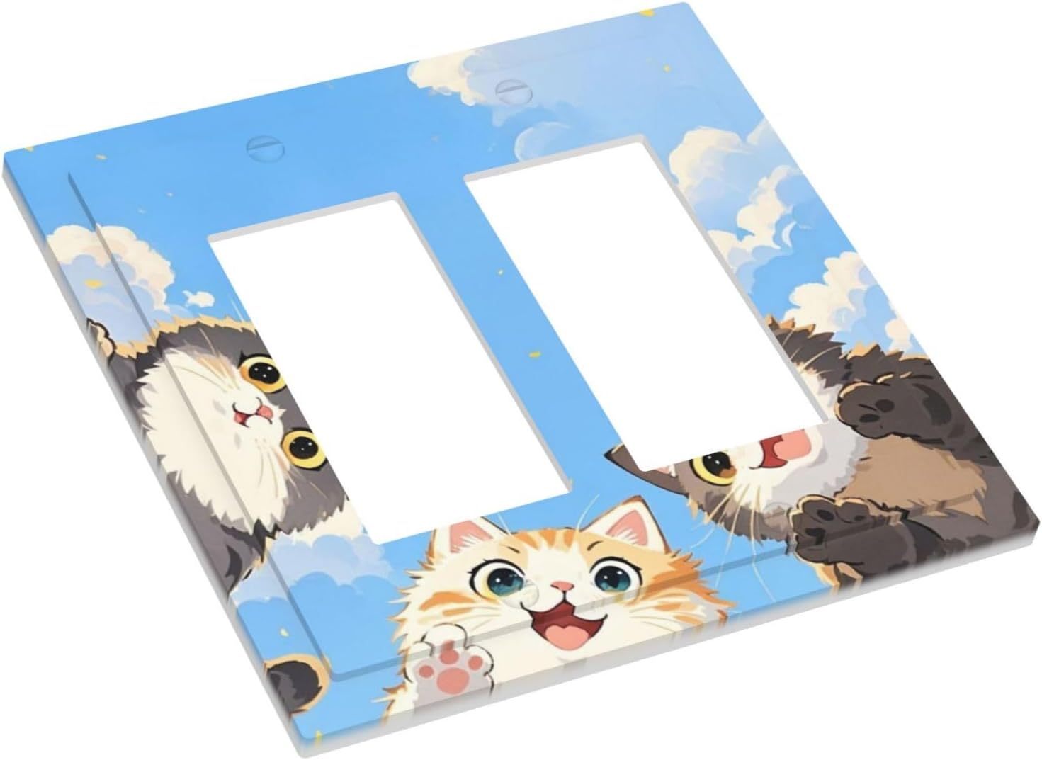 Decorative Outlet Covers Orange Gray Cute Cat Sky Cloud Cat S Paw 2 Gang Double Gfci Rocker Electrical Wall Panels Light Switch Cover Plate For Kids Room Nursery Decor