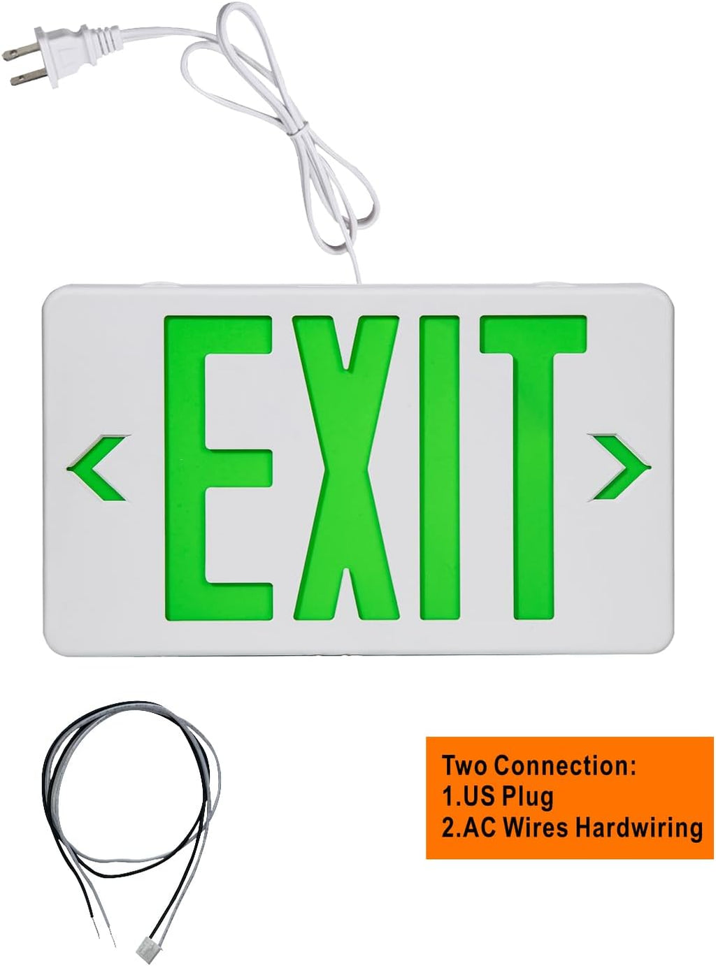 TANLUX Green Corded Exit Sign with 1.0 Meter Plug in Cord, Plug in Exit Sign with Battery Backup Lights for Business, Commerical Emergency Lighting, UL Listed, AC 120/277V, Double Face