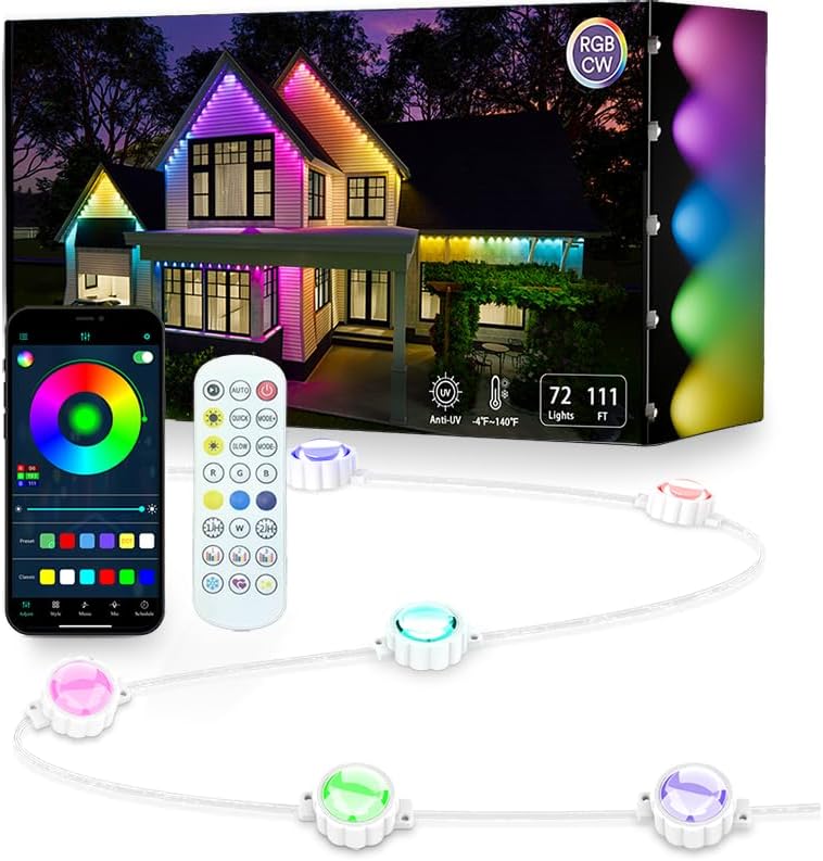 Permanent Outdoor Lights for House, Smart Outside christmas Lights with 72 Scene Modes,IP68 Waterproof Eaves Lights for Christmas All Holiday Decorations,Work with Alexa, Google Assistant (100 Ft)
