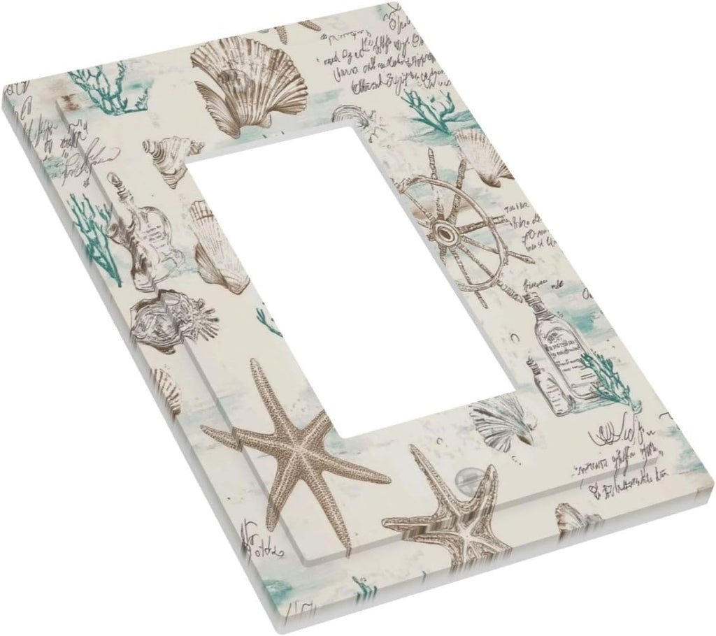 Mid Century Seashells Starfish Compass Decorative Outlet Covers 1 Gang Single Rocker Light Switch Cover Plate Wall Plates Gfci Faceplate For Nursery Kids Room Decor