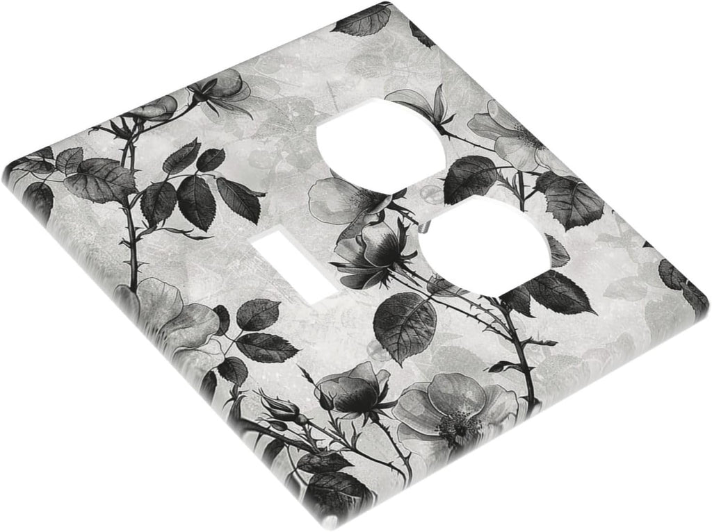 Wallplates Black Breezy Watercolor Garden Floral 1 Toggle 1 Duplex Switch Plate Electrical GFCI Faceplate Decorative Light Switch Covers for Bedroom Home Decor