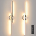 Battery Operated Wall Sconce set of 2, USB Rechargeable Wireless Sconces with Remote Control, LED Dimming Wall Lamp 3 Color/Timer/Memory, 31.4 Inch Brushed Nickel Wall Lights for Bedroom Living Room