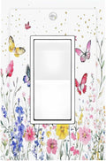 Decorative Outlet Covers Watercolor Floral Butterfly Colorful Wildflower 1 Gang Single Rocker Light Switch Cover Plate Wall Plates Gfci Faceplate For Bed Room Living Room Decor