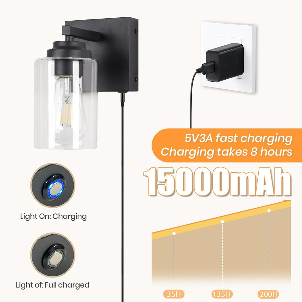 Wall Sconces,Battery Operated Wall Sconce,Dimmable Battery Operated Wall Sconce,15000mAh Endurance 200 Hours,Fast Charging,Wireless Sconces for Bedroom Living Room Hallway(1 Piece)