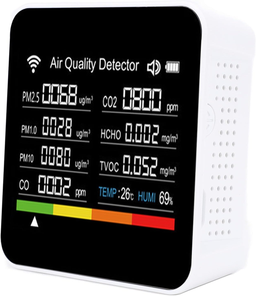 Pissente Smart Air Quality Detector, 14 in 1 Indoor Air Quality Meter with PM2.5 VOCs Temperature Humidity Sensor for Home Office Travel, Tuya Smart APP Connection