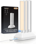 Under Cabinet Lighting with Charging Station, 2000mAh Rechargeable Motion Sensor Light Indoor, 3 Color Tempers Dimmable Closet Lights Wireless, Magnetic Under Cabinet Lights for Kitchen, 3-Pack