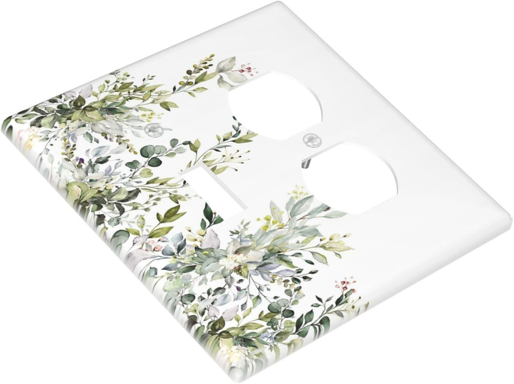 Decorative Outlet Covers Rustic Eucalyptus Leaves Green Leaf 2 Gang Wall Plate Single Toggle Duplex Light Switch Cover Switch Plate Covers for Country Bedroom Home Decor
