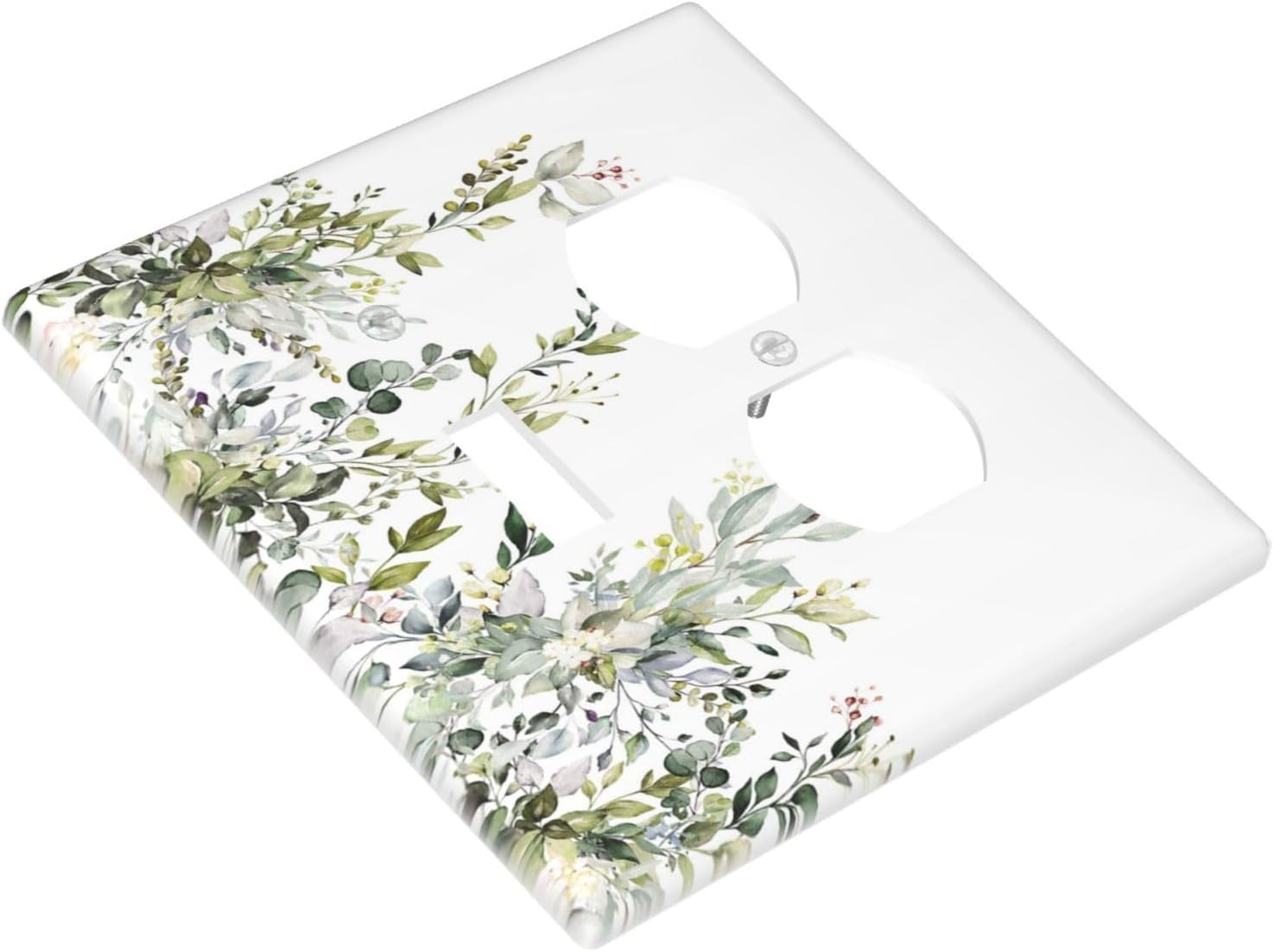 Decorative Outlet Covers Rustic Eucalyptus Leaves Green Leaf 2 Gang Wall Plate Single Toggle Duplex Light Switch Cover Switch Plate Covers for Country Bedroom Home Decor