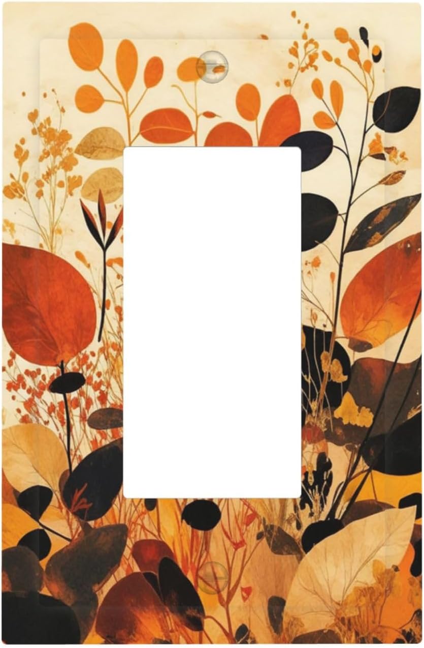 Decorative Outlet Covers Boho Warm Colorful Plant Leaves 1 Gang Single Rocker Light Switch Cover Plate Wall Plates GFCI Faceplate for Bedroom living Room Decor