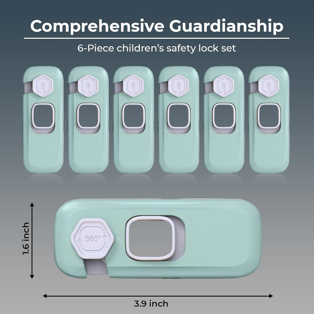 6-Pack Child Proof Refrigerator Lock, Cabinet Locks Baby Proofing, Fridge Lock for Kids with Self Adhesive Latches, Child Safety Locks for Doors, Drawers, Oven, Dishwasher, RV Refrigerator (Green)