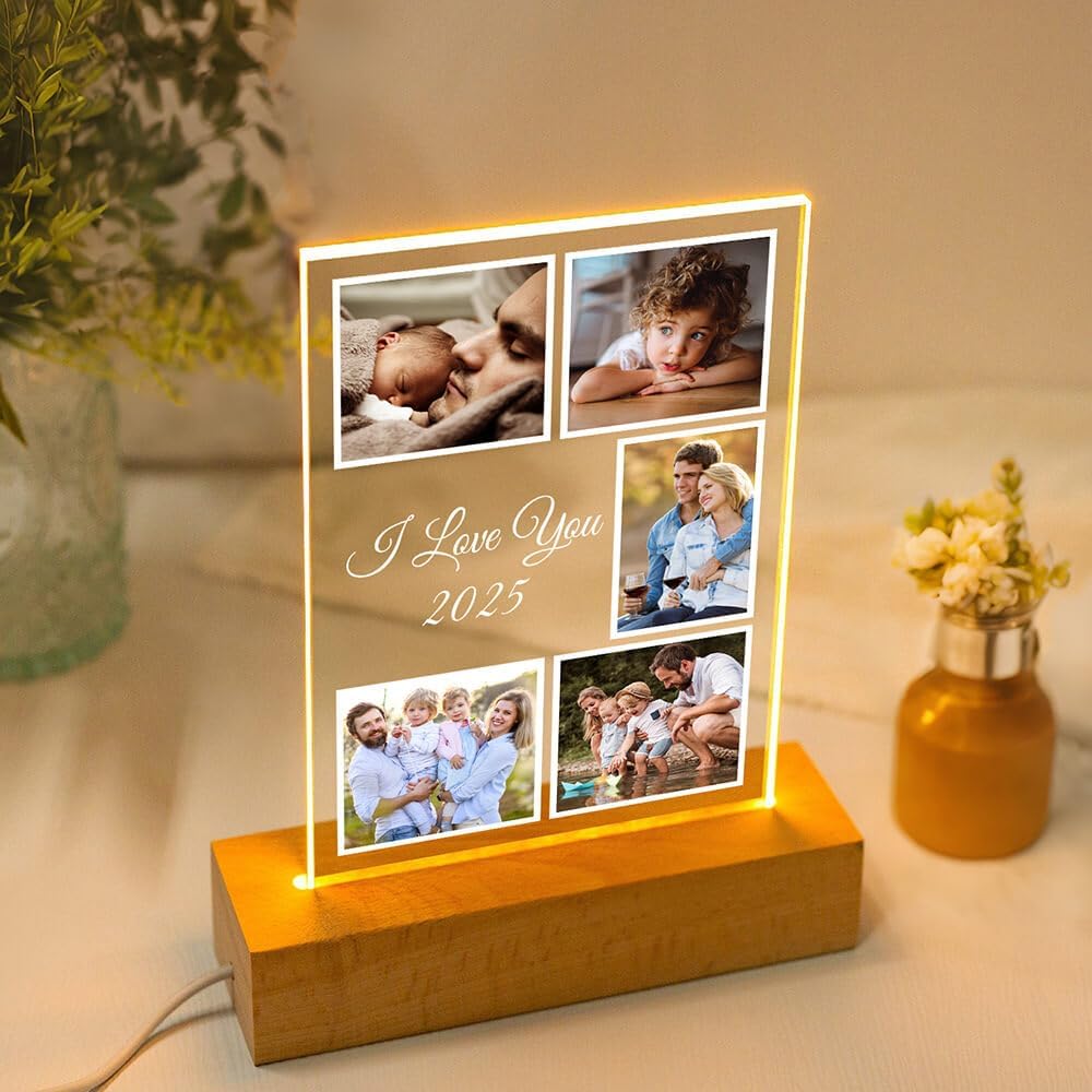 Custom Picture Frame with Photo, Customized Picture Frames with Night Light, Personalized Photo Frames, Personalized Valentines Day Gifts for Women Men Her Him Kid Baby Family Friend