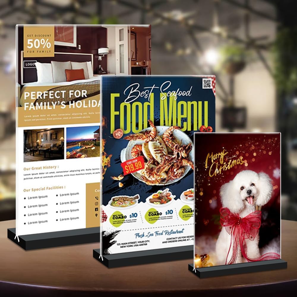 Acrylic Sign Holder 4x6, 12 Pack Clear Double Sided Menu Vertical Display Stand for Restaurants, Office, Store, Show Fair