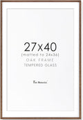 27x40 Picture Frame, Solid Oak Wood 27x40 Poster Frame for Wall, 27 x 40 Frame with Tempered Real Glass, 27x40 Frame with Mat for 24x36, Rustic Wooden 27x40 Art Frame, Walnut Color