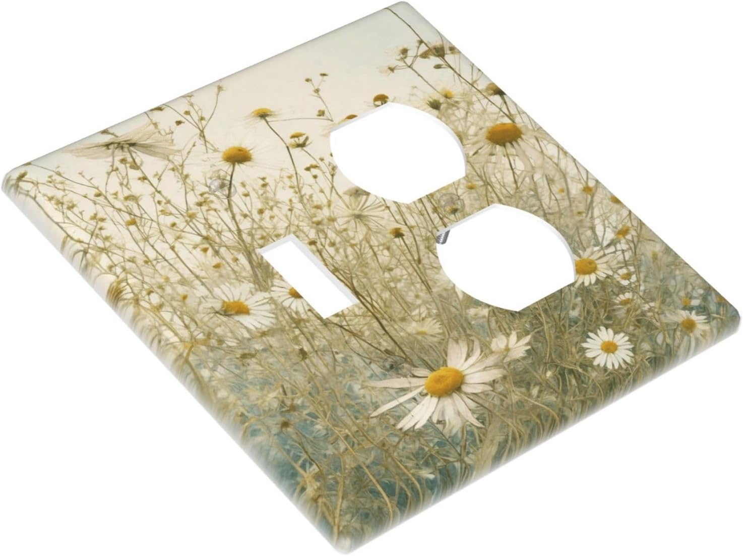 White Wildflowers Daisy Vintage Floral Wallplates 1 Toggle 1 Duplex Switch Plate Electrical GFCI Faceplate Decorative Light Switch Covers for Bed Room Living Room Decor
