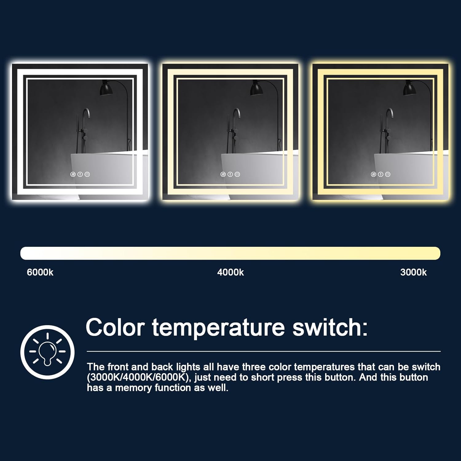 38x38 Inch LED Bathroom Mirror with Lights, Backlit and Front Lighted Bathroom Mirrors for Wall, Anti-Fog Dimmable Memory Shatterproof LED Vanity Mirror for Bathroom