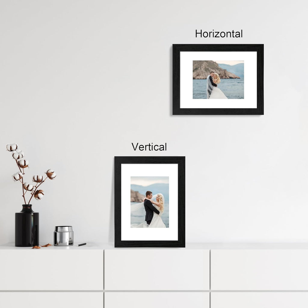 iRahmen 9x12 Picture Frame Set of 4 with Tempered Glass, Black Frames Display 6x8 Picture with Mat or 9 x 12 Without Mat, Wood Photo Frames for Tabletop Display and Wall Mounting
