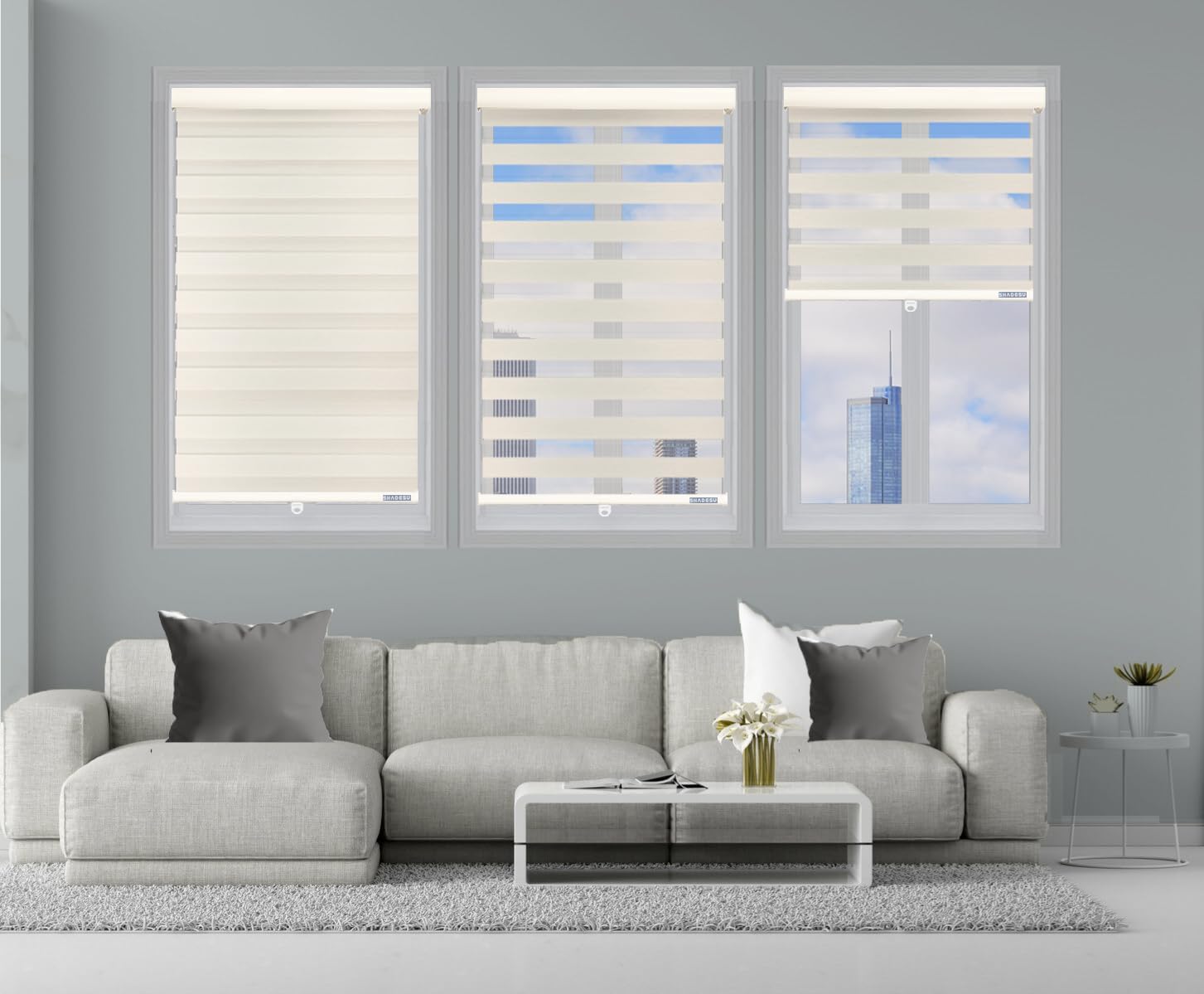 ShadesU Cordless Zebra Blinds – Light Filtering Dual-Layer Window Shades for Privacy (Cream Color) (Maximum Height 72") (Width 30.5")