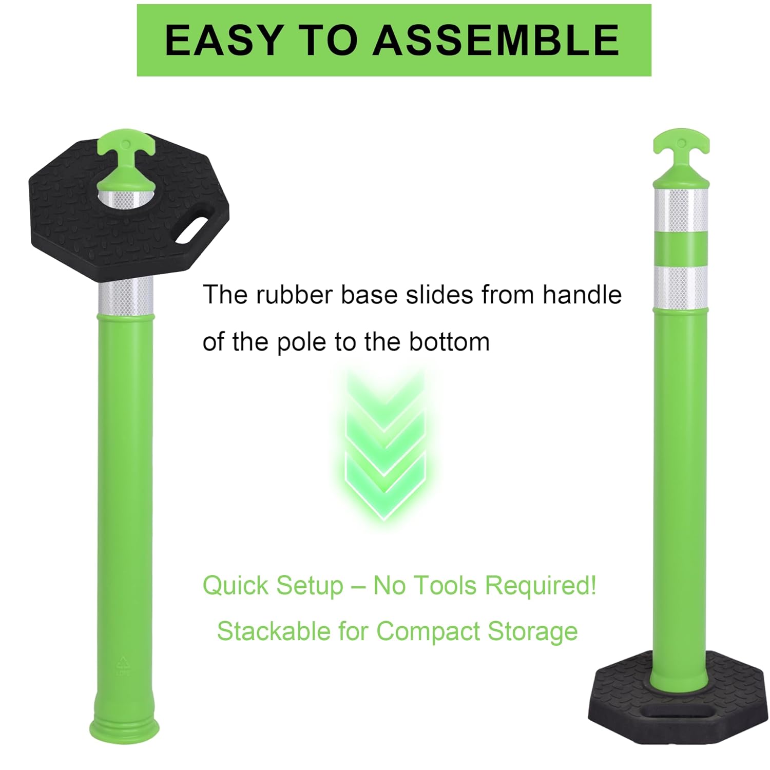 OrangeStar 9-Pack 42" Traffic Delineator Post Cones with Heavy Duty Rubber Base, Green Safety Cones for Road, Parking Lot, Warehouse, Construction Zone Safety
