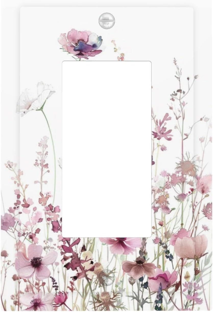 Floral Pink Watercolor Wildflowers Plant Flower Decorative Outlet Covers 1 Gang Single Rocker Light Switch Cover Plate Wall Plates GFCI Faceplate for Bedroom Living Room Decor