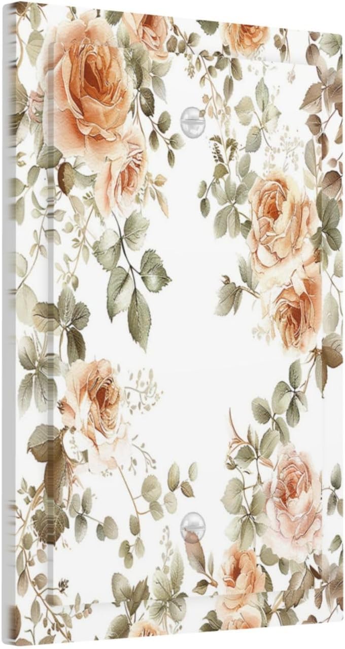 Light Switch Cover Plate Vintage Warm Color Orange Flowers And Leaves 1 Gang No Device Blank Electrical Wall Plates Faceplate Decorative Switch Plate for Bedroom living Room Decor