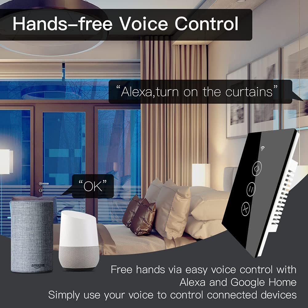 MOES WiFi Smart Curtain Switch Motorized Roller Blinds Shutter Switch,Smart Life/Tuya APP Remote Control,Compatible with Alexa Echo and Google Home,Black