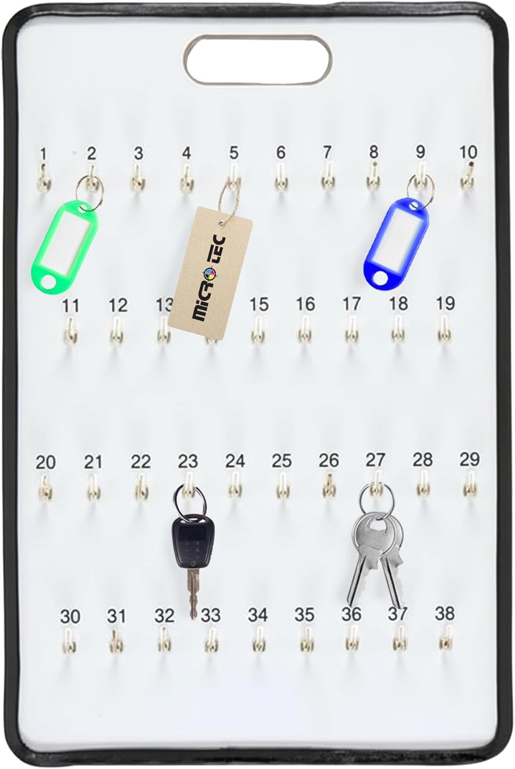 Masonite Key Holder Wall Mount with 38 Spring-Lock Hooks 16" × 23-1/2" – Wall Mounted Key Organizer Board with Metal Trim and Handle – Dealership, Office, Garage Key Rack Cabinet - Pack of 4