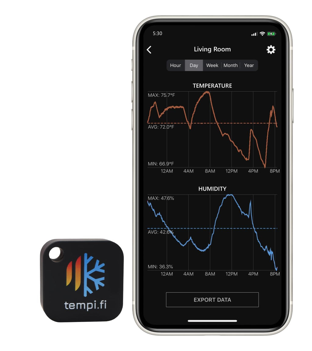 Wireless Temperature and Humidity Sensor - Developed in The USA - 24/7 Data Logger with Alarm – Bluetooth Smart Thermometer and Hygrometer - Bluetooth Only - Not WiFi