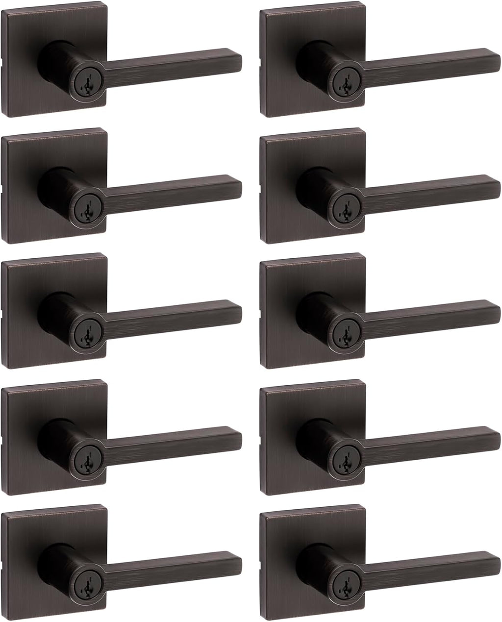 Kwikset Halifax Entry Door Handle with Lock and Key, Secure Keyed Reversible Lever Exterior, for Front Entrance and Bedrooms, Venetian Bronze, 10 Pack, Pick Resistant SmartKey Rekey Security