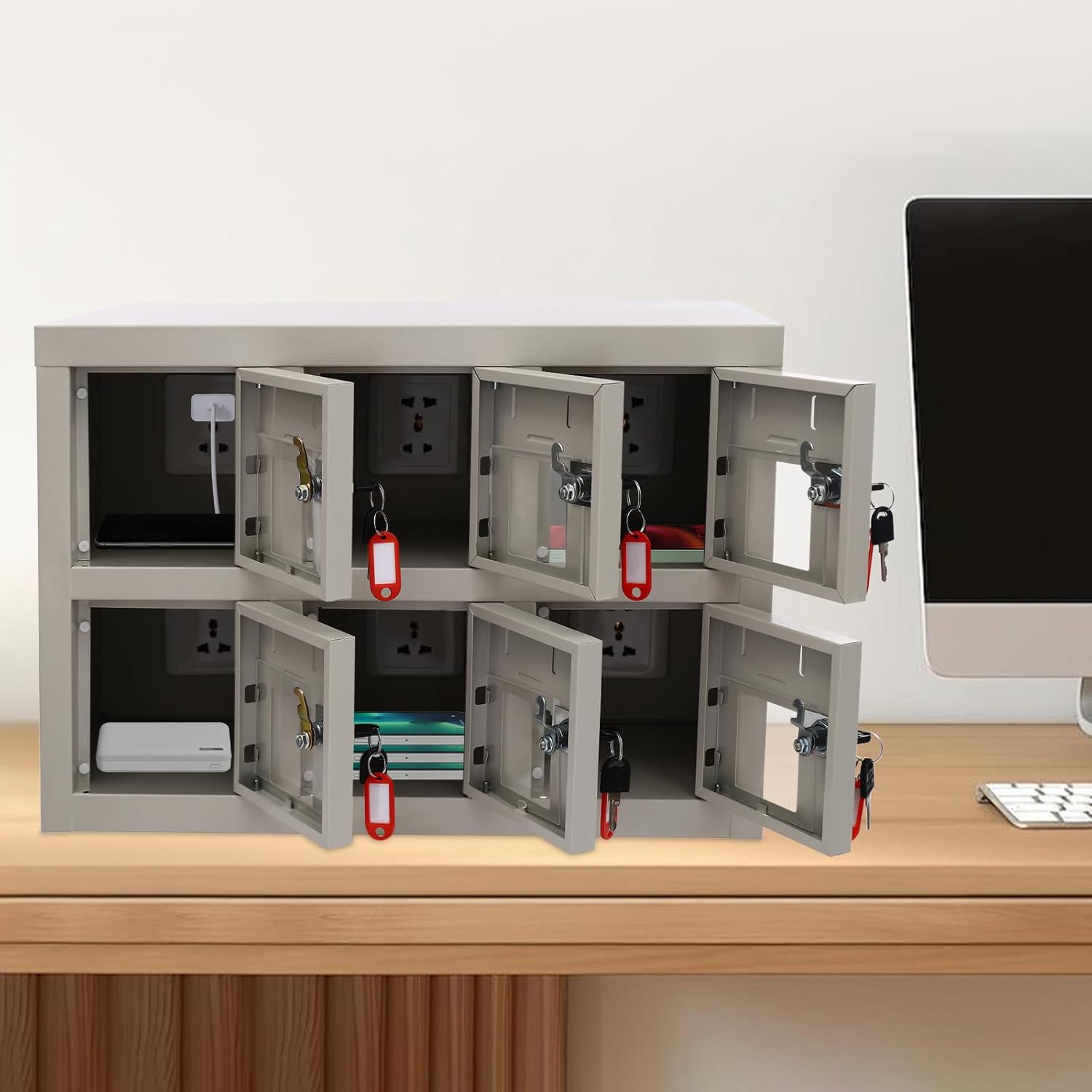 6 Slots Cell Mobile Phone Steel Locker with Lock, Cell Phone Locker with Charging Station, Cellphone Locker for Schools, Conference Rooms, and Offices