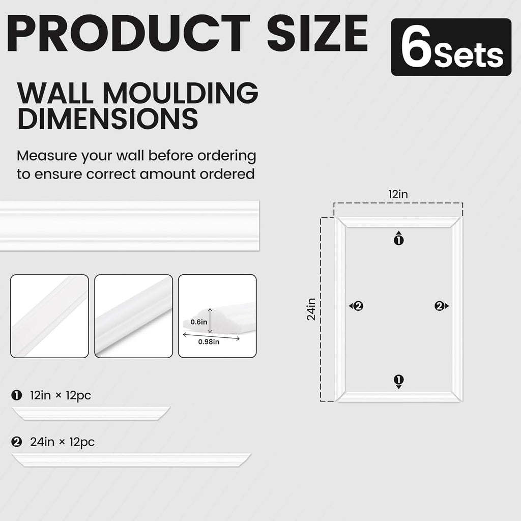 Peel and Stick Wainscoting Panels Kit, 6 Sets 12''x24'' Premade Wall Molding Peel and Stick Panels for Interior Wall Trim, Easy DIY Wainscoting Panels Peel and Stick Decor