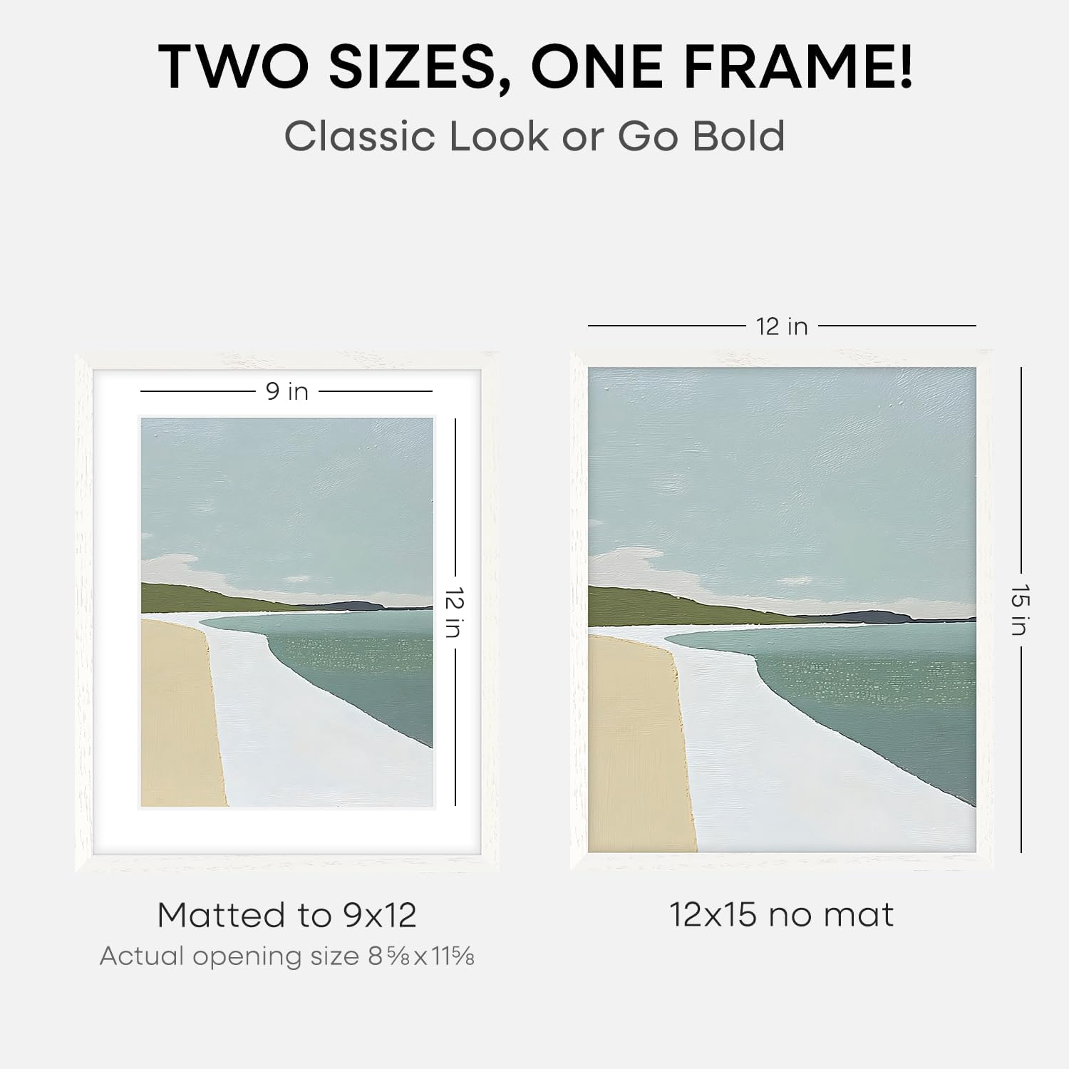 Homeforia 12x15 White Picture Frame, High End Oak 12x15 Wood Poster Frames with Mat 9x12 Print, 12 x 15 White Wooden Frame Matted to 9 by 12 Photo, 15x12 Thin Frame, Tempered Glass, Wall Kit, Set of 1