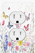 Outlet Covers Watercolor Floral Butterfly Colorful Wildflower 1 Gang Duplex Light Switch Cover Decorative Switch Plates Electrical Receptacle Faceplate Wall Plate For Bed Room Living Room