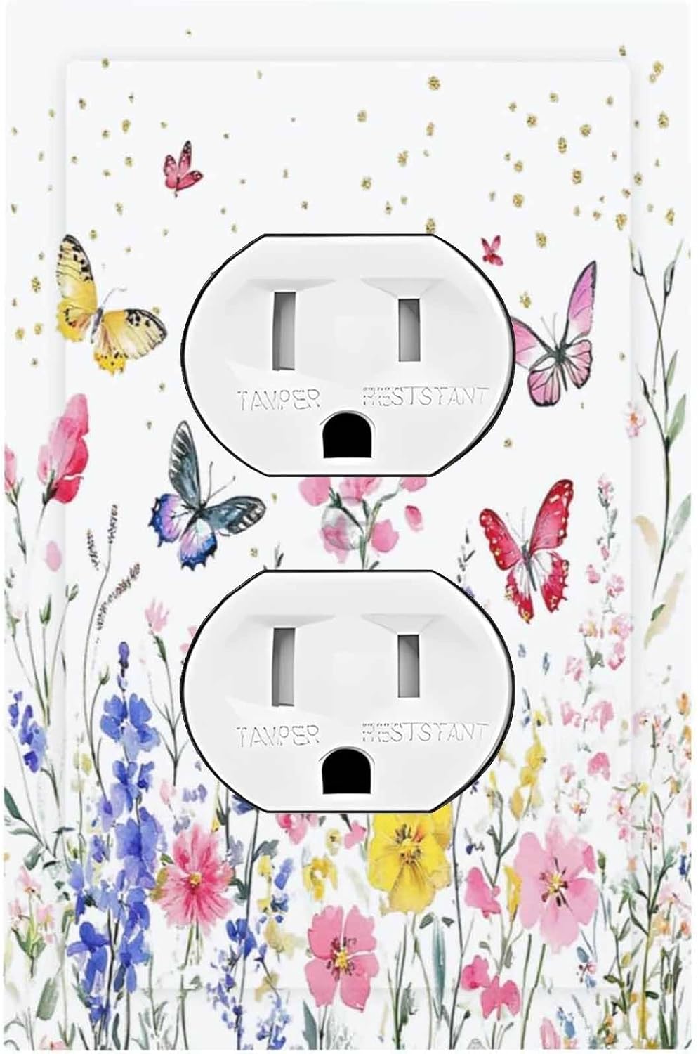 Outlet Covers Watercolor Floral Butterfly Colorful Wildflower 1 Gang Duplex Light Switch Cover Decorative Switch Plates Electrical Receptacle Faceplate Wall Plate For Bed Room Living Room