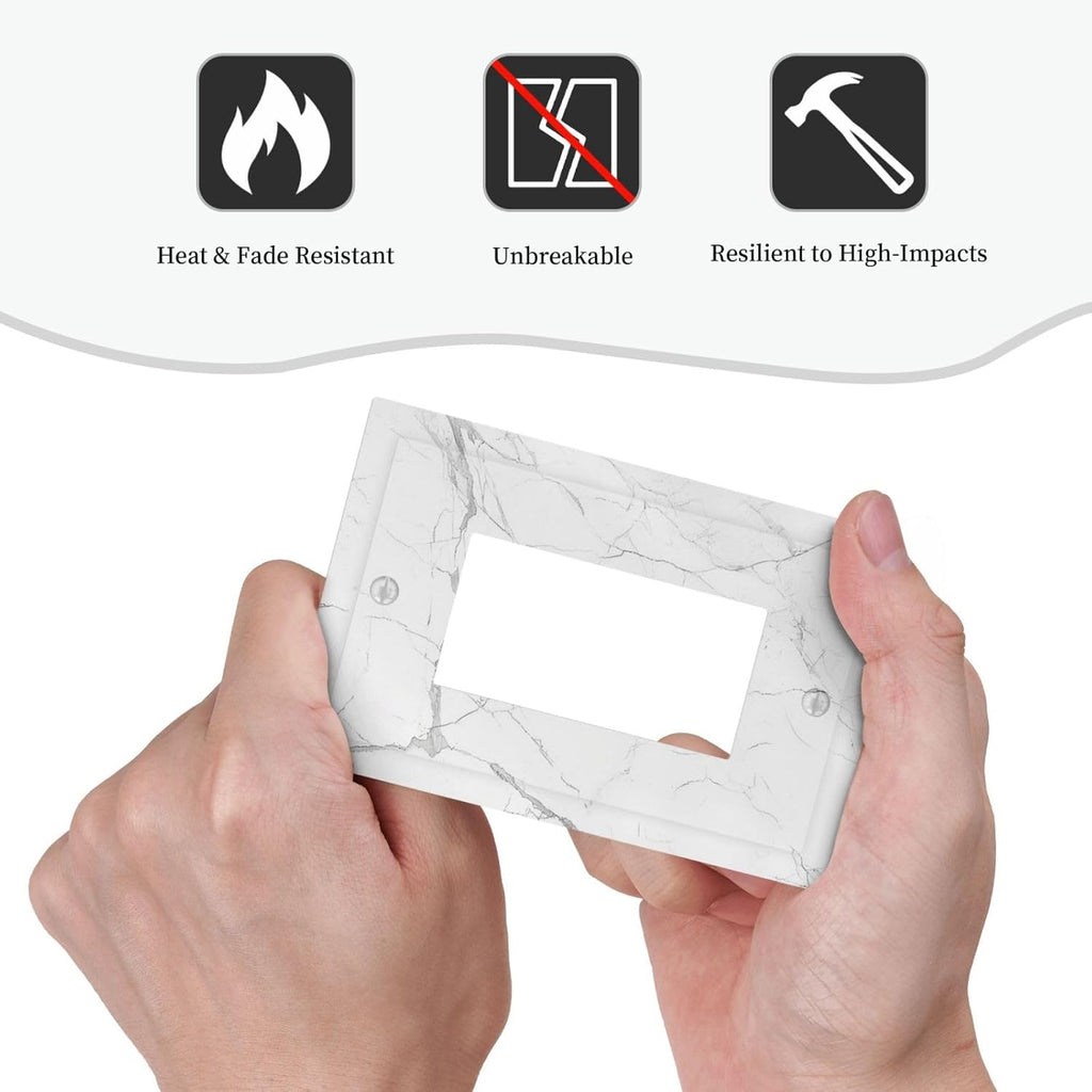 Decorative Outlet Covers White Grey Abstract Modern Marble 1 Gang Single Rocker Light Switch Cover Plate Wall Plates GFCI Faceplate for Bathroom Kitchen Decor