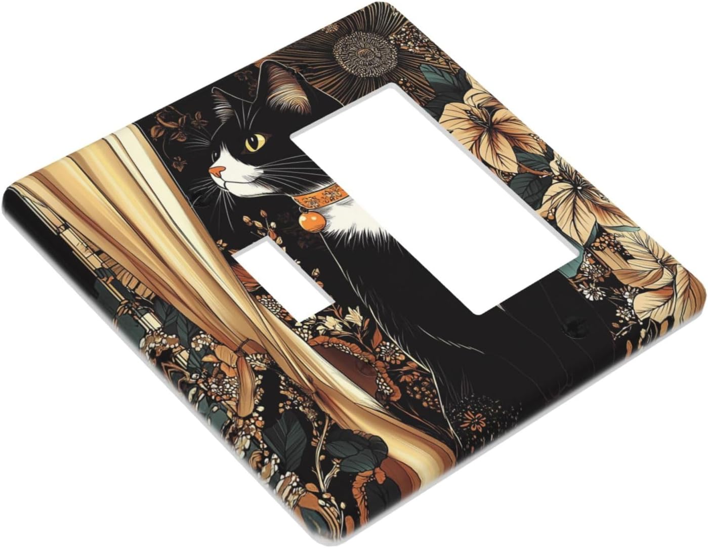 Outlet Covers Boho Mandala Floral Black Cat Vintage Flower 1 Toggle 1 Rocker Combination Decorative Wall Plate Electrical Switch Plates Light Switch Cover Plate For Farmhouse Home Decor