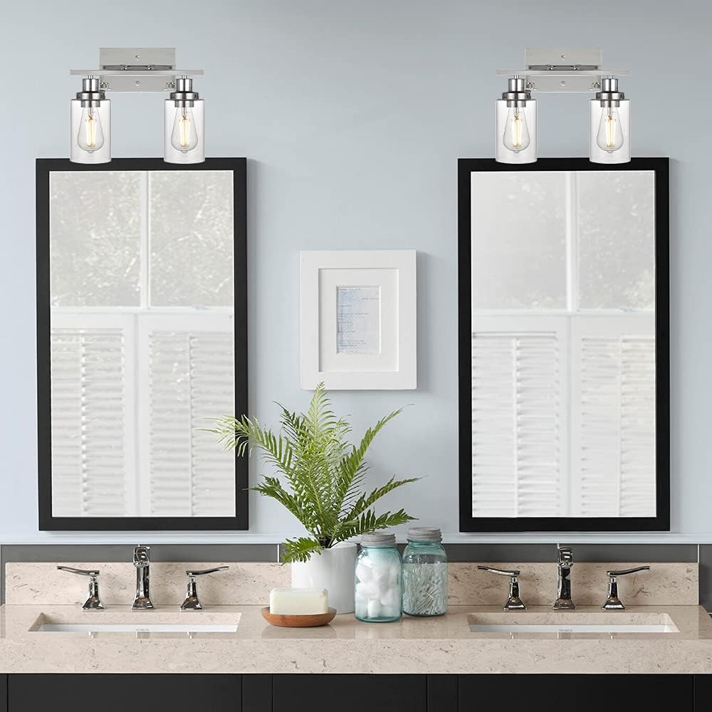 MELUCEE Sconces Wall Lighting Chrome 2-Light, Modern Bathroom Lights Over Mirror Contemporary Vanity Lighting Fixture with Clear Glass Shade (Patent No.: US D963914 S)