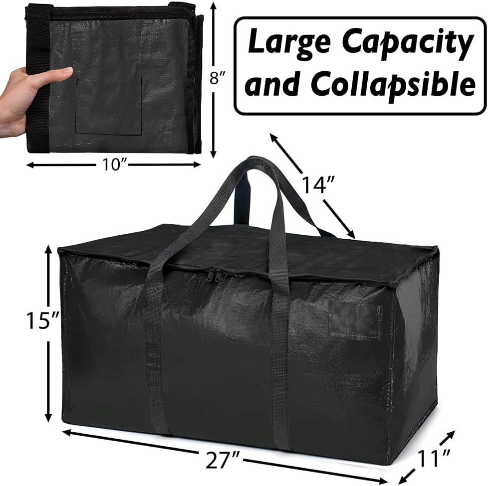 ClearSpace Heavy Duty Moving Bags or Storage Bags – Black Storage Bins with Lids, Large Moving Boxes with Backpack Straps & Zippers,– Packing Box & Moving Supplies for College Dorm, 8 Pack