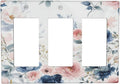 Elegant Watercolor Pink Blue Flowers Floral Triple Rocker Light Switch Covers 3 Gang Outlet Cover Wall Plates Decorative Switch Plates Electrical GFCI Faceplate Switchplate for Home 4.49 X 6.38 IN