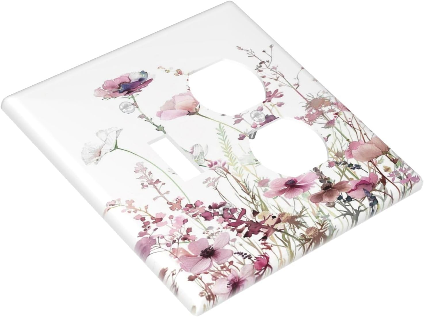 Floral Pink Watercolor Wildflowers Plant Flower Wallplates 1 Toggle 1 Duplex Switch Plate Electrical GFCI Faceplate Decorative Light Switch Covers for Bedroom Living Room Decor