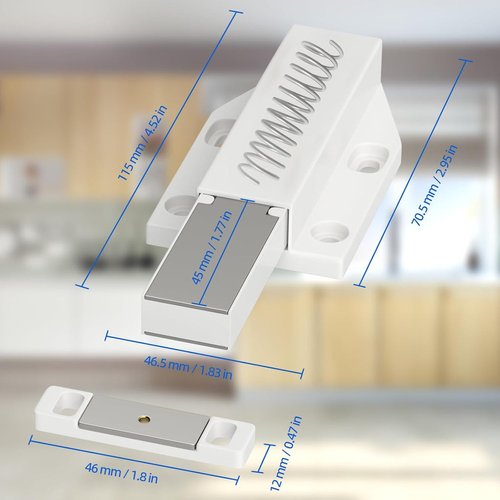 Jiayi Push Open Door Latch Push Catch Magentic Push Open Cabinet Latches Hardware for Kitchen Drawer Closer Touch Release Open for RV Door Damper, Large Push to Open Wardrobe Closure (White, 8 Pack)